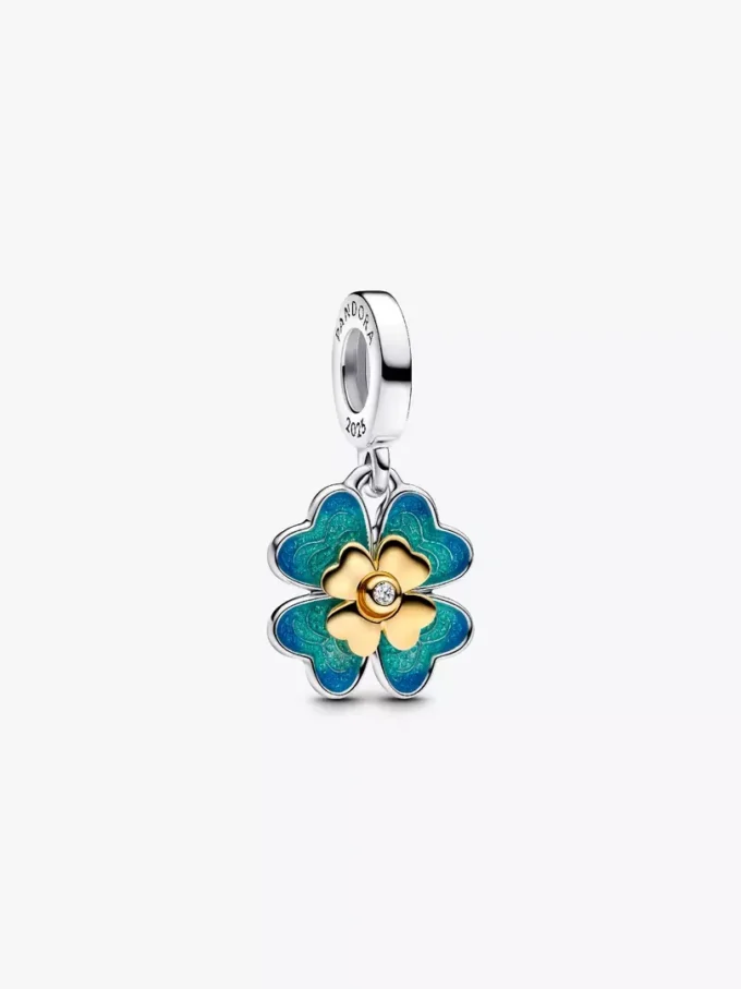 2025 Vierblättriges Kleeblatt-Dangle Charm mit im Labor gezüchtetem Diamanten, 0,009 ct insgesamt, Sterlingsilber, 14-karätige Vergoldung 2025 Vierblättriges Kleeblatt-Dangle Charm mit im Labor gezüchtetem Diamanten, 0,009 ct insgesamt, Sterlingsilber, 14-karätige Vergoldung