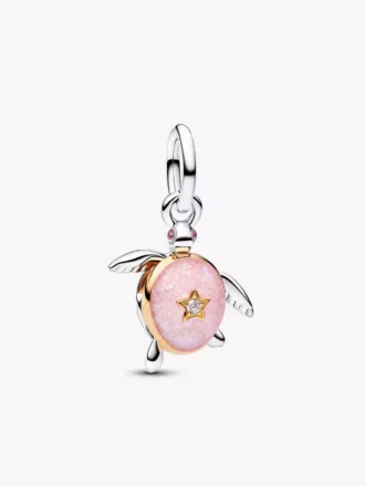 2026 Dangle Charm mit rosa Meeresschildkröte und im Labor gezüchtetem Diamanten, 0,007 ct insgesamt, Sterlingsilber, 14-karätige Vergoldung