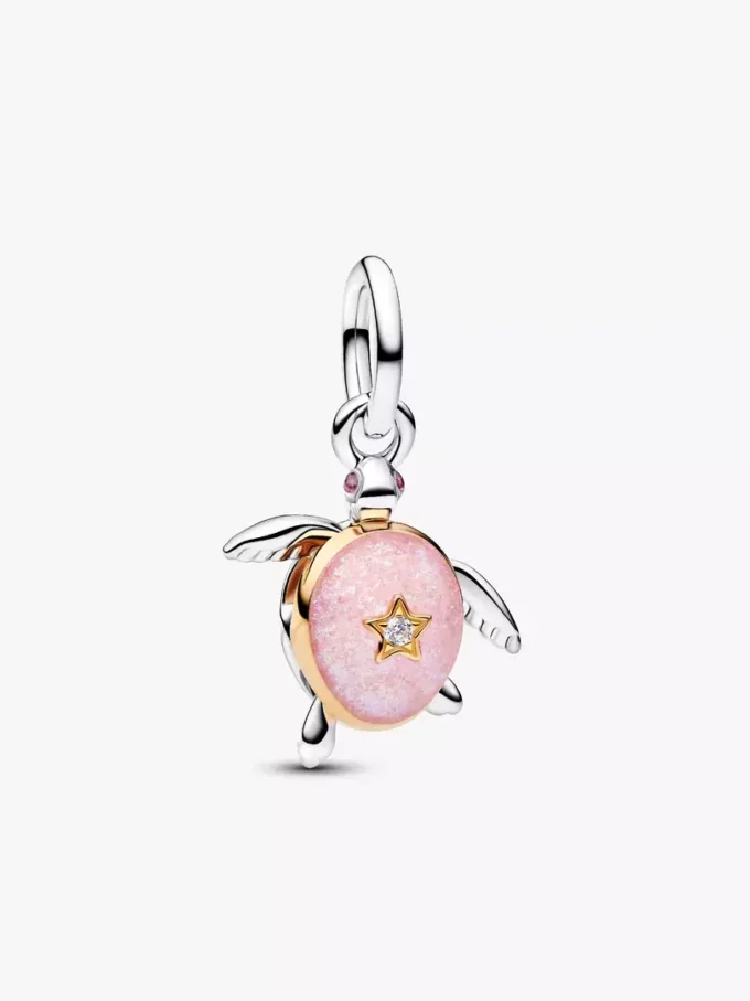 2026 Dangle Charm mit rosa Meeresschildkröte und im Labor gezüchtetem Diamanten, 0,007 ct insgesamt, Sterlingsilber, 14-karätige Vergoldung 2026 Dangle Charm mit rosa Meeresschildkröte und im Labor gezüchtetem Diamanten, 0,007 ct insgesamt, Sterlingsilber, 14-karätige Vergoldung