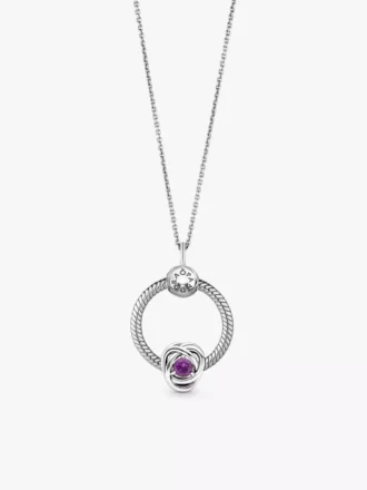 Anhänger-Set „Eternity Circle O Pendant“ mit Geburtsstein für den Februar, 3er-Set