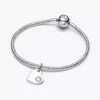 April gravierbarer Herz-Dangle Charm mit klarem Stein aus Sterlingsilber