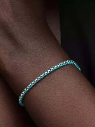 Armband mit blauer Kordel und Snake Chain aus Sterlingsilber Armband mit blauer Kordel und Snake Chain aus Sterlingsilber