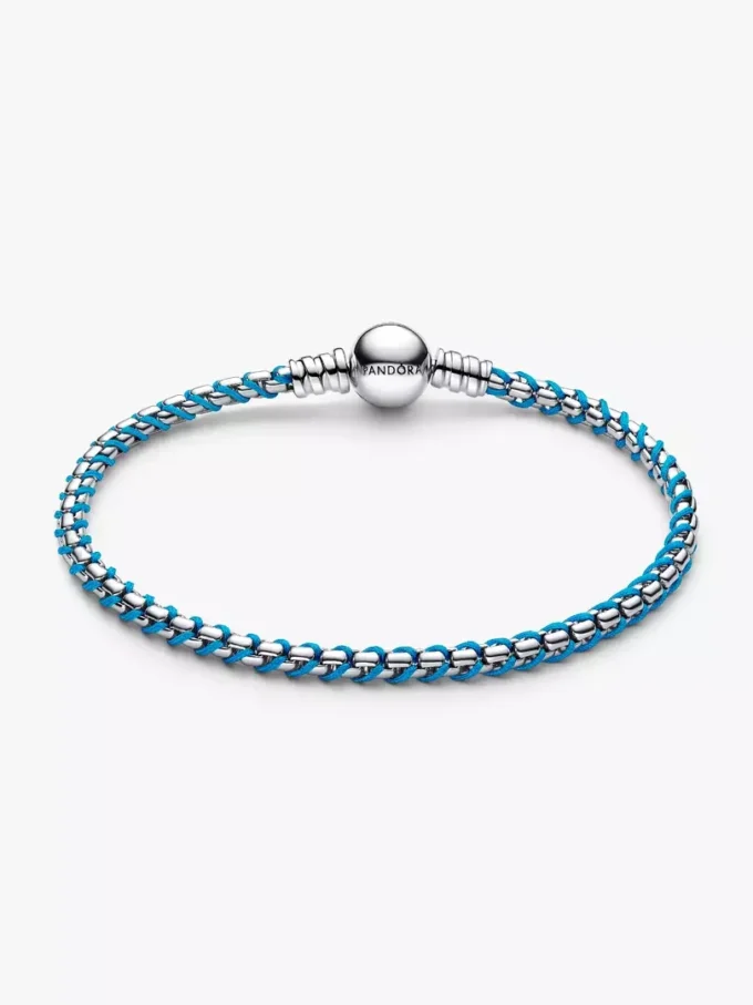 Armband mit blauer Kordel und Snake Chain aus Sterlingsilber Armband mit blauer Kordel und Snake Chain aus Sterlingsilber