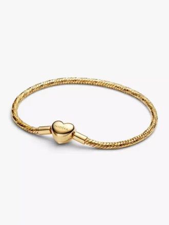 Armband mit facettierter Snake Chain und Herzverschluss, 14-karätig vergoldet Armband mit facettierter Snake Chain und Herzverschluss, 14-karätig vergoldet