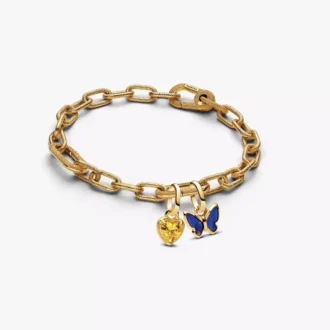 Armband mit goldenem Schmetterlings- und Herz-Charm, 3er-Set Armband mit goldenem Schmetterlings- und Herz-Charm, 3er-Set