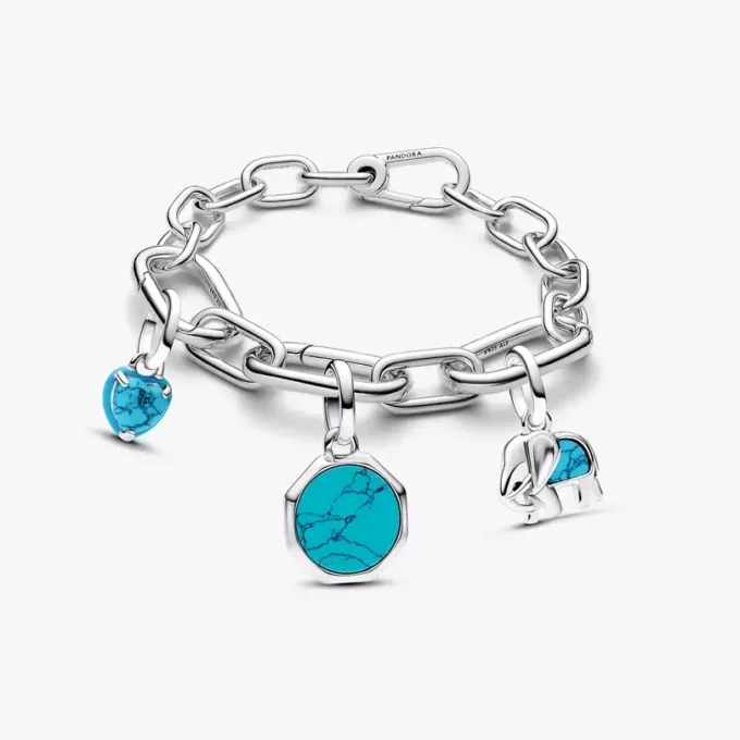 Armband mit vier türkisfarbenen Elefanten- und Herz-Charms Armband mit vier türkisfarbenen Elefanten- und Herz-Charms