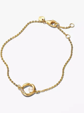 Armbänder mit organisch geformtem Pavé-Kreis und behandelter Süßwasserzuchtperle, 14-karätige Vergoldung Armbänder mit organisch geformtem Pavé-Kreis und behandelter Süßwasserzuchtperle, 14-karätige Vergoldung