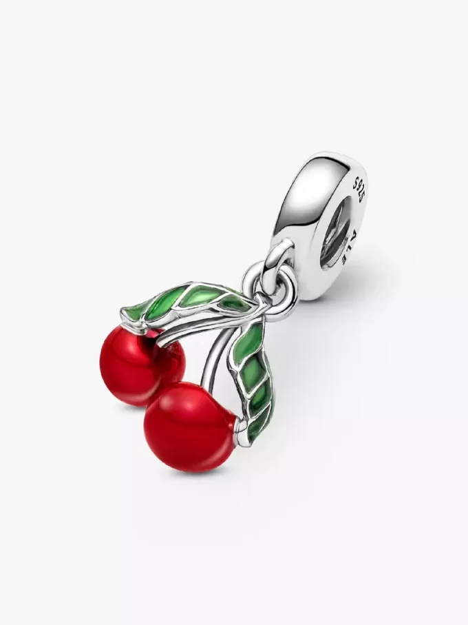 Asymmetrischer Dangle Charm mit Kirschen aus Sterlingsilber Asymmetrischer Dangle Charm mit Kirschen aus Sterlingsilber