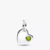 August gravierbarer Herz-Dangle Charm mit frühlingsgrünem Stein, Sterlingsilber