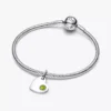 August gravierbarer Herz-Dangle Charm mit frühlingsgrünem Stein, Sterlingsilber