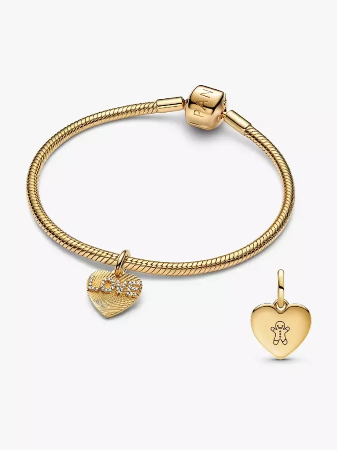 „Be Love“ gravierbares goldenes Herz-Charm-Armband-Set, 2er-Set „Be Love“ gravierbares goldenes Herz-Charm-Armband-Set, 2er-Set