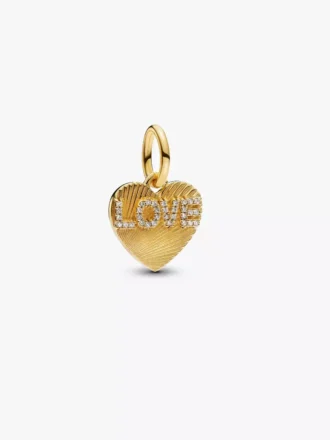 Gravierbarer Liebesherz-Dangle Charm, 14-karätig vergoldet