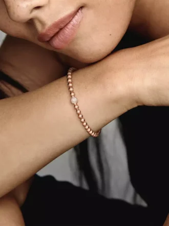 Beads & Pavé-Armband, 14 Karat Roségold-Beschichtung