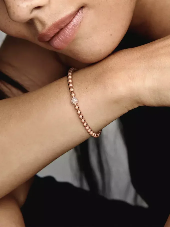 Beads & Pavé-Armband, 14 Karat Roségold-Beschichtung