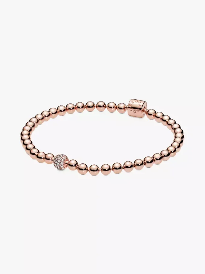 Beads & Pavé-Armband, 14 Karat Roségold-Beschichtung