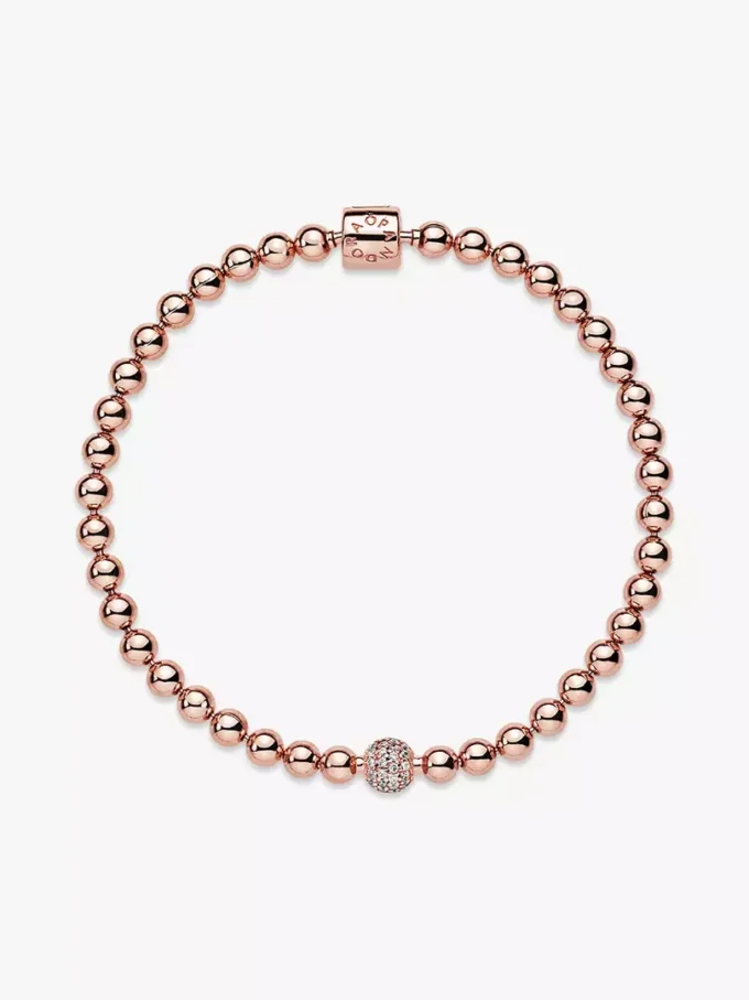 Beads & Pavé-Armband, 14 Karat Roségold-Beschichtung