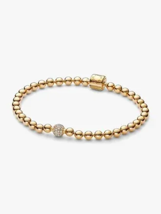 Beads & Pavé Armband – 14 Karat vergoldet