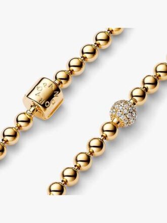 Beads & Pavé Armband – 14 Karat vergoldet