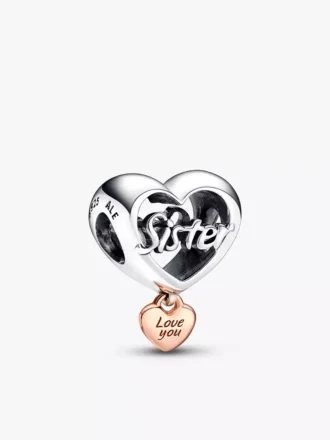 „Love you sister“-Herz-Charm aus Sterlingsilber, 14 Karat rosévergoldet