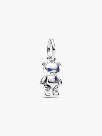 Beweglicher Teddybär-Dangle Charm – Sterlingsilber