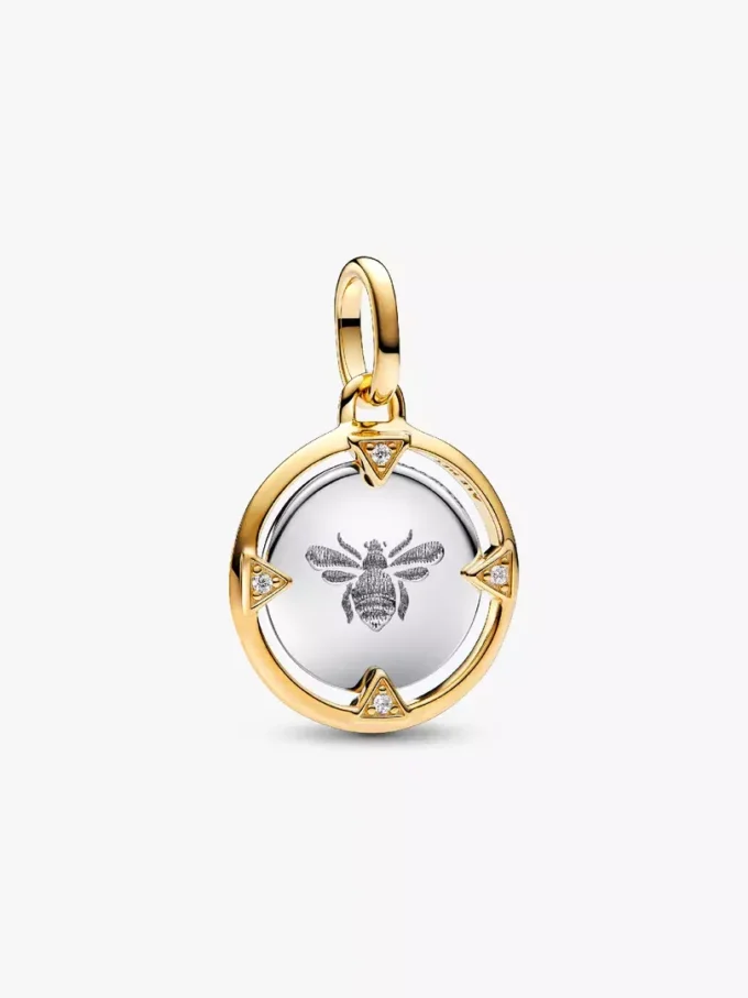 Bienenmedaillon-Charm aus Sterlingsilber, 14-karätig vergoldet