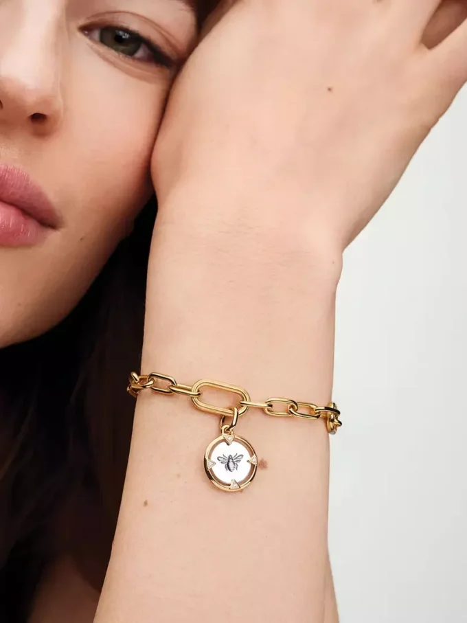 Bienenmedaillon-Charm aus Sterlingsilber, 14-karätig vergoldet