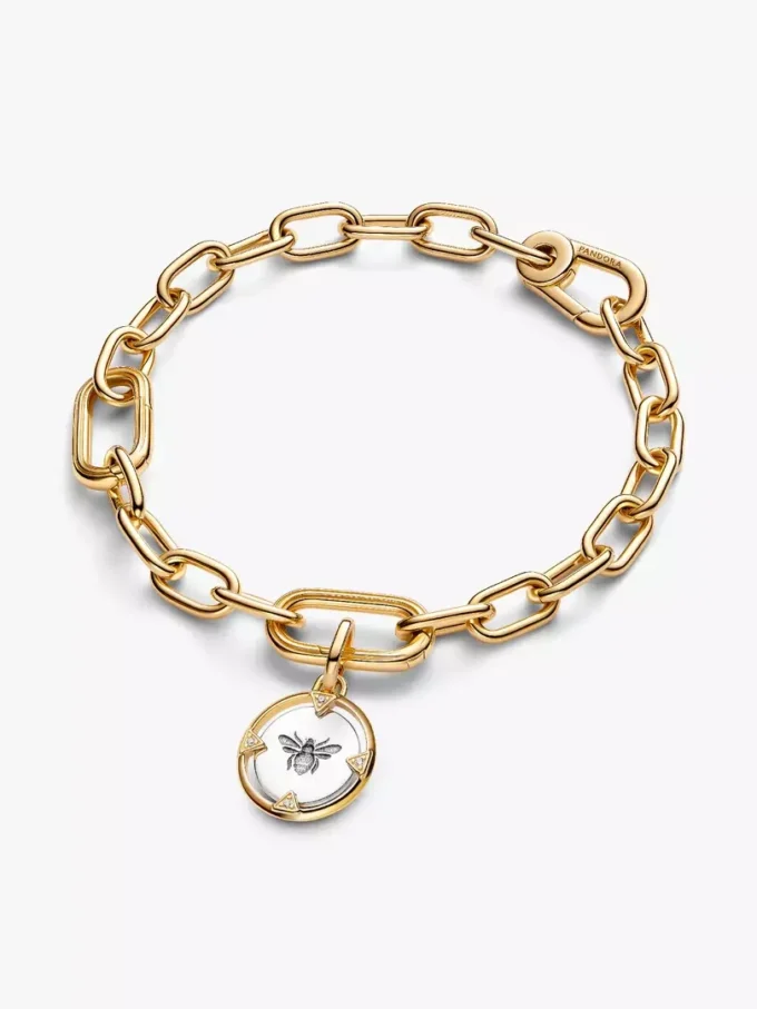 Bienenmedaillon-Charm aus Sterlingsilber, 14-karätig vergoldet