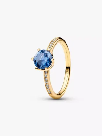 Blauer funkelnder Kronen-Solitärring, 14-karätig vergoldet