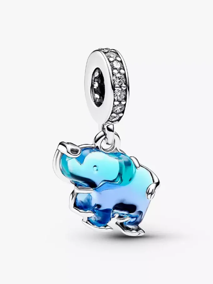 Blauer Murano Glass Elefanten Dangle Charm aus Sterlingsilber Blauer Murano Glass Elefanten Dangle Charm aus Sterlingsilber