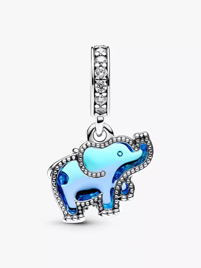 Blauer Murano Glass Elefanten Dangle Charm aus Sterlingsilber Blauer Murano Glass Elefanten Dangle Charm aus Sterlingsilber