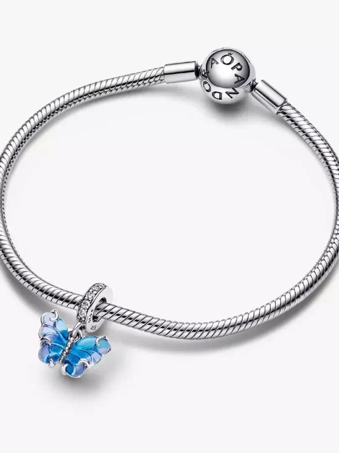Blauer Murano Glass-Schmetterling-Dangle Charm aus Sterlingsilber Blauer Murano Glass-Schmetterling-Dangle Charm aus Sterlingsilber