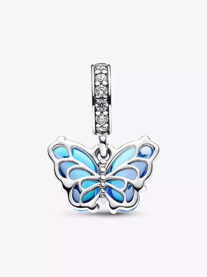 Blauer Murano Glass-Schmetterling-Dangle Charm aus Sterlingsilber Blauer Murano Glass-Schmetterling-Dangle Charm aus Sterlingsilber