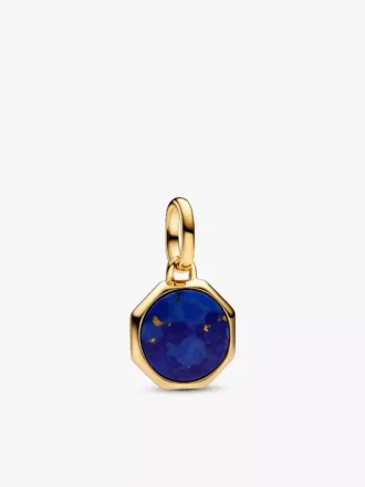 Blaues, gravierbares Mini-Medaillon-Charm, 14-karätig vergoldet
