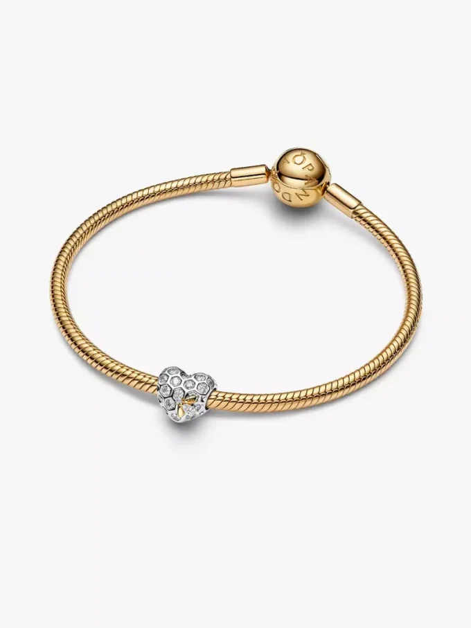 Bridgerton-Charm mit Waben- und Bienenherz-Motiv, Sterlingsilber, 14 Karat vergoldet