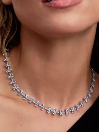 Bridgerton-Halskette mit blauer Schleife aus Sterlingsilber