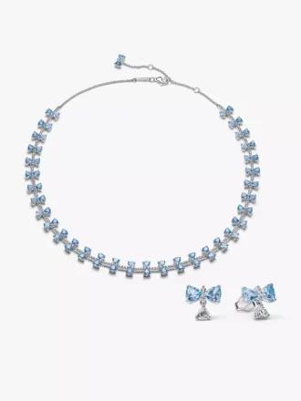 Bridgerton-Set aus blauer Schleifen-Halskette und Ohrringen, 2er-Set