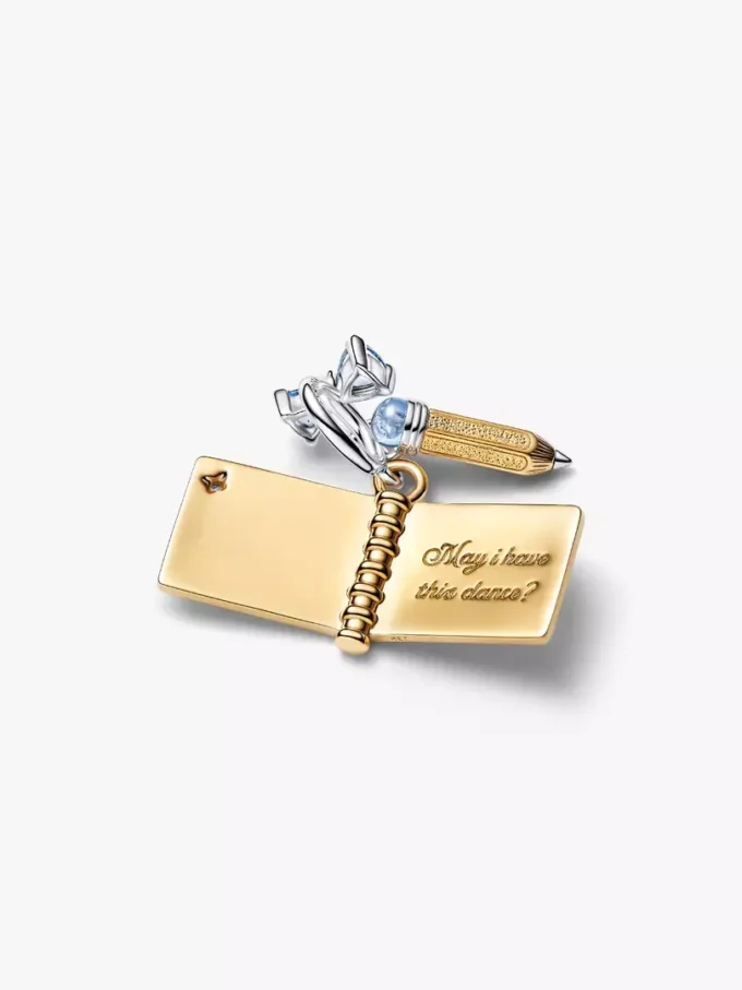 Bridgerton-Tanzkarte & Bleistift-Dangle Charm aus Sterlingsilber, 14 Karat vergoldet