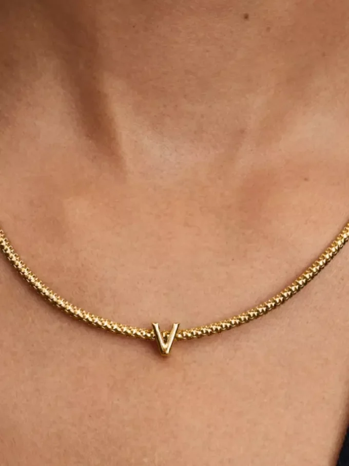 Buchstabe V Alphabet-Charm, 14 Karat vergoldet