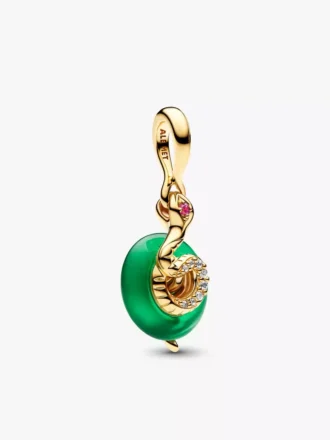 Dangle Charm aus grünem Murano Glass in Schlangenform, 14-karätig vergoldet