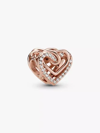 Charm „Funkelnde verschlungene Herzen“, 14 Karat Roségold-Beschichtung