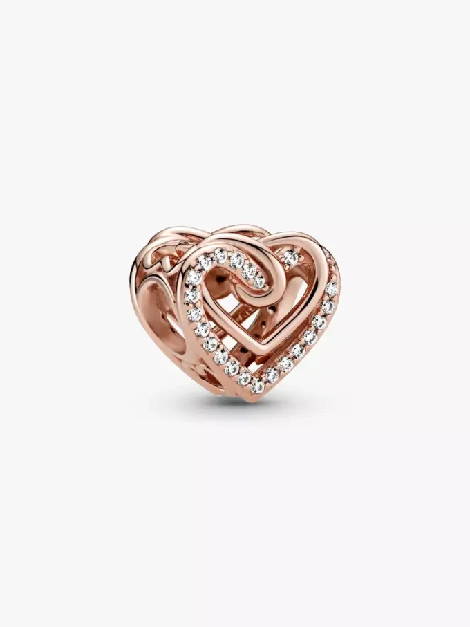 Charm „Funkelnde verschlungene Herzen“, 14 Karat Roségold-Beschichtung Charm „Funkelnde verschlungene Herzen“, 14 Karat Roségold-Beschichtung