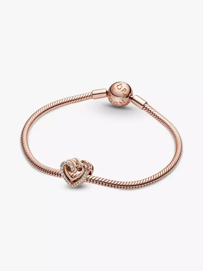 Charm „Funkelnde verschlungene Herzen“, 14 Karat Roségold-Beschichtung Charm „Funkelnde verschlungene Herzen“, 14 Karat Roségold-Beschichtung