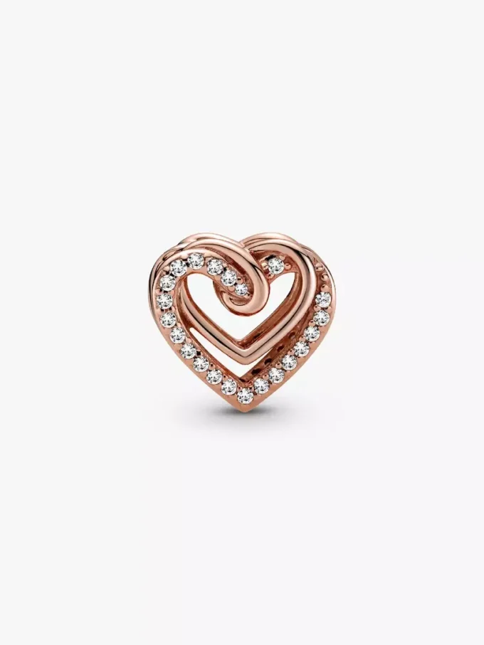 Charm „Funkelnde verschlungene Herzen“, 14 Karat Roségold-Beschichtung Charm „Funkelnde verschlungene Herzen“, 14 Karat Roségold-Beschichtung