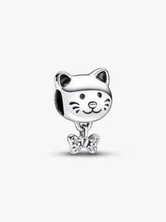 Charm „Hauskatze & Schleife“ aus Sterlingsilber