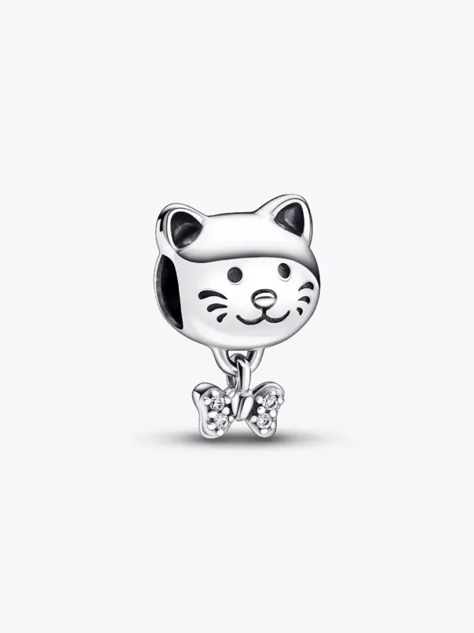 Charm „Hauskatze & Schleife“ aus Sterlingsilber