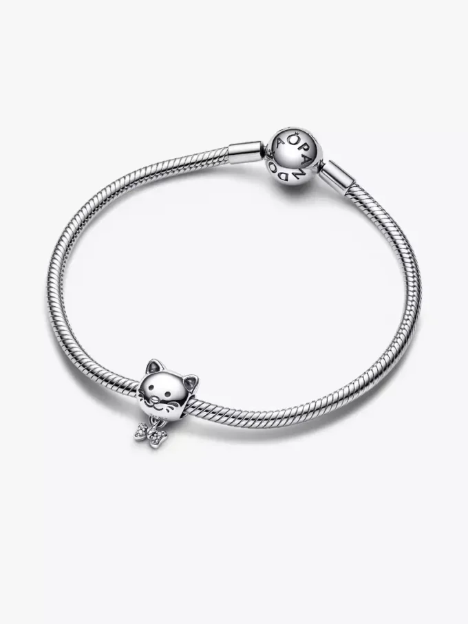 Charm „Hauskatze & Schleife“ aus Sterlingsilber