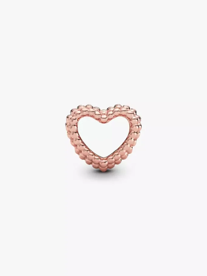 Charm mit offenem Herz und Perlenverzierung, 14 Karat rosévergoldet Charm mit offenem Herz und Perlenverzierung, 14 Karat rosévergoldet