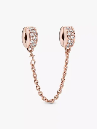 Charm mit Safety Chain und klarem Pavé, 14 Karat Roségold-Beschichtung Charm mit Safety Chain und klarem Pavé, 14 Karat Roségold-Beschichtung