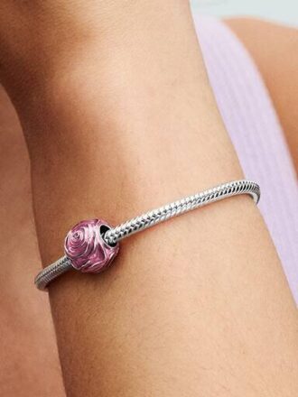 Charm „Pink Rose in Bloom“ – Sterlingsilber
