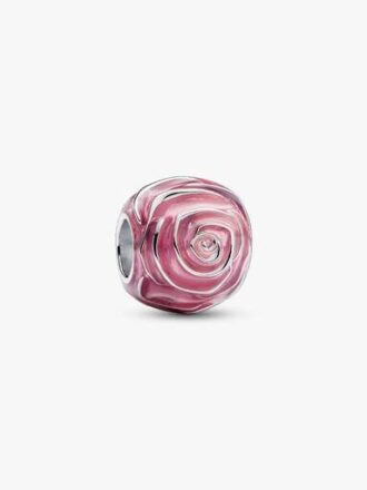Charm „Pink Rose in Bloom“ – Sterlingsilber